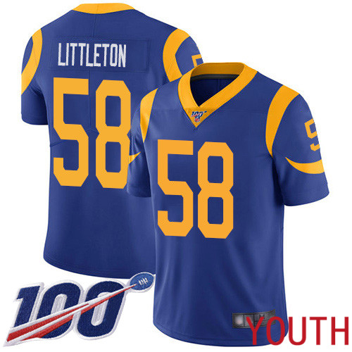 Los Angeles Rams Limited Royal Blue Youth Cory Littleton Alternate Jersey NFL Football 58 100th Season Vapor Untouchable